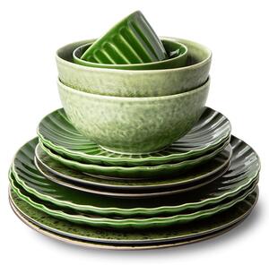 Set 2ks zelený keramický dezertní talíř s vroubky The Emeralds - Ø 22*2,8cm