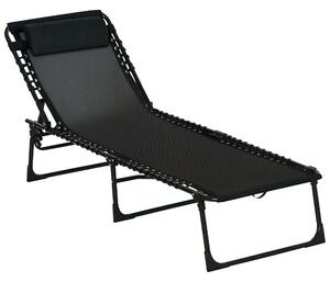 Skládací a nastavitelný lehátko Outsunny s 4 polohami sklopení - zahradní křeslo se systémem lanka pro venkovní použití, ocelový rám 189x58x30 cm, čer
