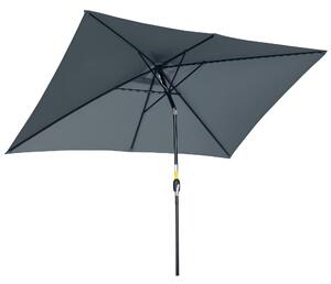 Outsunny Hliníkový Slunečník 200x300x253 cm Obdélníkový Zahradní Parasol s Kličkou a Odnímatelným UV Ochranným Sloupem pro Terasu u Bazénu a Venku, Še