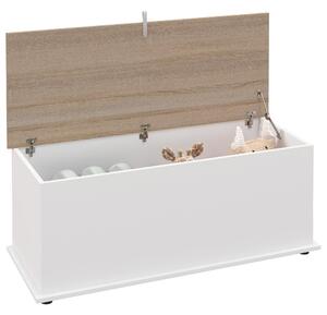 Dřevěná úložná truhlice HOMCOM s víkem, max. zatížení 120 kg pro ložnici a obývací pokoj, 100x40x40 cm, Přírodní a Bílá | Aosom