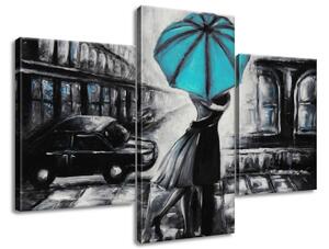 Gario 3 dílný obraz na plátně Tyrkysový polibek v dešti Velikost: 90 x 60 cm
