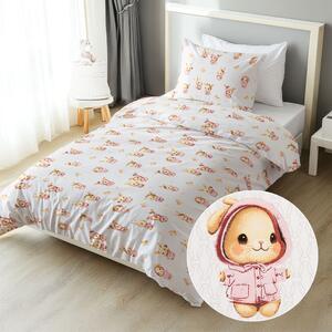 Biante Dětské bavlněné ložní povlečení Sandra SA-538 Růžoví zajíčci a ptáčci na bílém Prodloužené 140x220 a 70x90 cm
