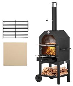 Outsunny venkovní pizza pec s 2 vrstvami na dřevo, s koly a vyjímatelným odkládacím stolem pro terasu, kempování a patio 64x54x160 cm Černá | Aosom