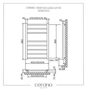 Cerano Domenico, elektrický sušák ručníků 860x550 mm, 128W, černá matná, CER-LIV-ER-8-55