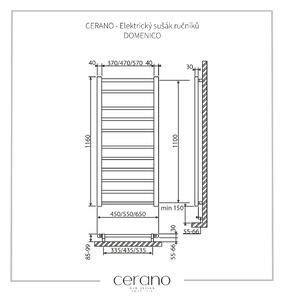 Cerano Domenico, elektrický sušák ručníků 1160x550 mm, 187W, černá matná, CER-LIV-ER-11-55