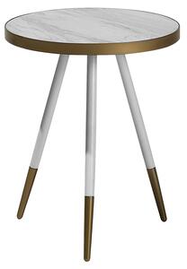 Odkládací stolek se vzhledem bílého mramoru a bílo-zlatými nohami RAMONA