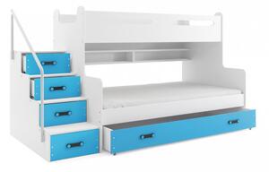Patrová postel Max 3 x matrací PUR modrá - BM