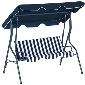 Zahradní houpačka Outsunny pro 2-3 osoby s nastavitelnou voděodolnou stříškou a ocelovým rámem 170x110x153 cm Modrá | Aosom