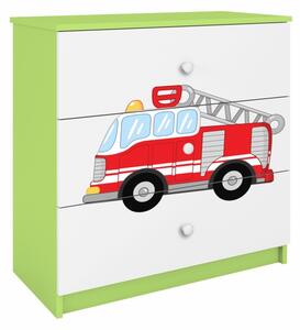 KOCOT KIDS Komoda - BABYDREAMS, matná bílá/zelená, různé motivy na výběr Motiv: hasičské auto