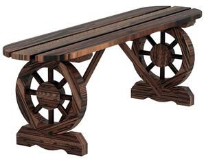 Outsunny Dvousedací Zahradní Lavice Dřevěná Lavice se 2 Dekorativními Koly Rustikální Styl Nosnost 200 kg pro Patio Terasu 120x29x39 cm Spálená | Aoso