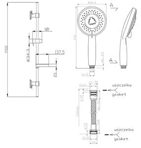 Invena Milos, sprchový sloup na přísavky 70cm, 3-funkční sprchová hlavice, chromová, INV-AU-21-P01-L