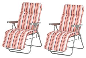 Outsunny Sada 2 Skládacích Lehátků Zahradní Lehátka s Polstrovaným Polštářem 5-Polohová Nastavitelná Opěrka a Opěrka nohou 60x75x65-102 cm Oranžové Pr