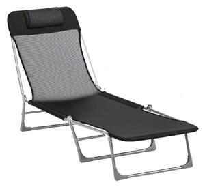 Skládací a polohovací sluneční lehátko Outsunny s nastavitelným opěradlem a podhlavníkem ve 5 úrovních z prodyšného textilního materiálu 182x56x28 cm