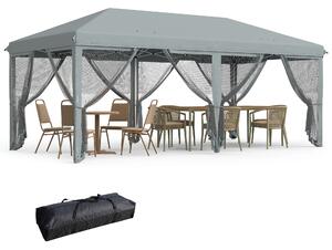 Outsunny Skládací Gazebo 6x3 m s 6 Anti-UV Moskytiérovými Stěnami a Pouzdrem pro Kempování Šedá | Aosom