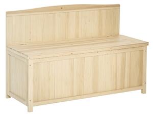 Outsunny Přírodní dřevěná zahradní lavice s úložným boxem a opěradlem, nosnost 250 kg, pro patio, terasu, balkon 115x45x75 cm | Aosom