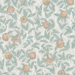 Vliesová tapeta na zeď, modro-zelená, větvičky, ptáci, 124261, William Morris At Home