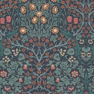 Vliesová tapeta na zeď, modrá, květiny, listy, 124251, William Morris At Home
