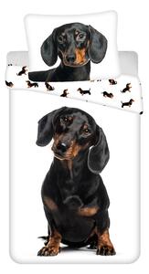Černobílé bavlněné dětské povlečení na jednolůžko 140x200 cm Dachshund – Jerry Fabrics