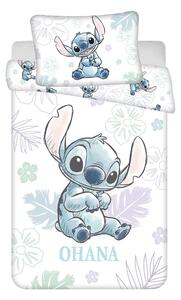 Bílé bavlněné dětské povlečení do postýlky 100x135 cm Lilo and Stitch "Ohana White" – Jerry Fabrics