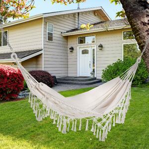Outsunny Přenosná bohémská cestovní houpací síť, celkové rozměry 2,88 x 1,5 m, bavlna, polyester, béžová | Aosom