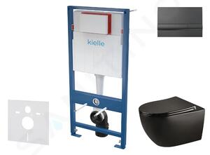Kielle Set předstěnové instalace, klozetu Gaia, sedátka softclose a tlačítka Gemini I, lesklá černá 30505SS46