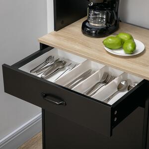 HOMCOM Kuchyňský Buffet Skříň Jídelna Buffet 3 Otevřené Niche 3 Skříňky se Dveřmi a 1 Zásuvkou 119 x 41 x 180 cm Černá | Aosom