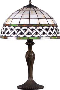 KEJO Vitrážová skleněná stolní lampa TIFANY, 1xE27, 60W, kulatá, hnědobílá K-G162208