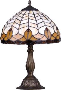 KEJO Vitrážová stolní lampička SARGAN, 1xE14, 40W, kulatá, hnědobílá K-G081551