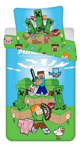 Zeleno-modré bavlněné dětské povlečení na jednolůžko 140x200 cm Minecraft "Outdoor Mobs" – Jerry Fabrics