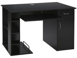 HOMCOM Počítačový stůl Multimedia Počítačový stůl s vícero úložnými prostory, policí, šuplíkem a zásuvkou na klávesnici MDF 120 x 60 x 74 cm Černý | A