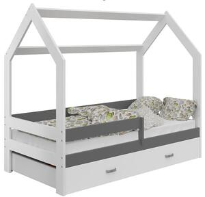 Dětská postel Domek 80x160 cm D3, rošt ZDARMA - bílá, zábrana: šedá, úlož. prost: bez, matrace: bez matrace