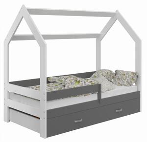 Dětská postel Domek 80x160 cm D3, rošt ZDARMA - bílá (Barva zábrany: Šedá, Barva úložného prostoru: Šedá, Volba matrace: S matrací)