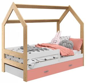 Dětská postel Domek 80x160 cm D3, rošt ZDARMA - borovice (Barva zábrany: Bílá, Barva úložného prostoru: Růžová, Volba matrace: S matrací)