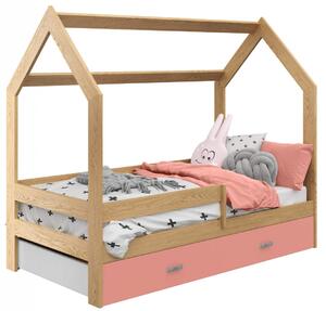 Dětská postel Domek 80x160 cm D3, rošt ZDARMA - borovice (Barva zábrany: Borovice, Barva úložného prostoru: Růžová, Volba matrace: Bez matrace)