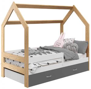 Dětská postel Domek 80x160 cm D3, rošt ZDARMA - borovice (Volba matrace: S matrací, Barva úložného prostoru: Šedá, Barva zábrany: Bílá)