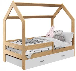Dětská postel Domek 80x160 cm D3, rošt ZDARMA - borovice (Volba matrace: Bez matrace, Barva úložného prostoru: Bílá, Barva zábrany: Borovice)