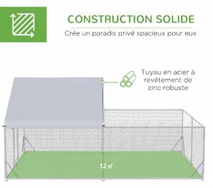 PawHut Venkovní Kurník pro Kuřata 12 m² - drátěné oplocení rozměrů 4L x 3W x 2H m - krytý prostor - pozinkovaná ocel | Aosom