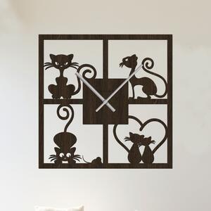 Nástěnné hodiny KOČKY Zvolte barvu dekoru: Wenge | Velikost hodin: 35x35 | Barva ručiček: Stříbrné