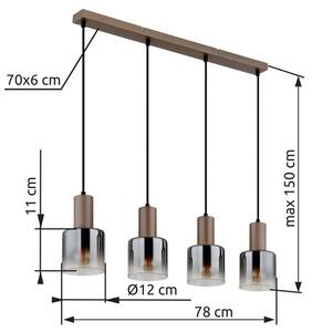 Závěsné svítidlo 4x E27 kávová, dymová IP20 GLOBO lighting WALTON 54318-4H