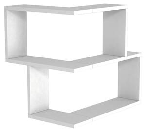 1868 Bulut Wandrek, nástěnná police, rohová police do obývacího pokoje, dřevo, 2 úložné prostory, designová police, rozměry 59,5 x 54,5 x 45 + 44,5 cm, bílá barva