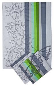  Sada tří bavlněných žakárový utěrek - extra savé laděné do šedé a zelené barvy s motivem motýla. Rozměr utěrek je 3x 50x70 cm
