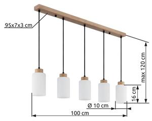 Závěsné svítidlo 5x E27 dřevo, opálová IP20 GLOBO lighting ROWENA 15977-5H