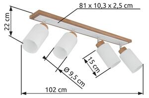 Stropní bodové svítidlo / spot 4x E27 dřevo, opálová IP20 GLOBO lighting ROWENA 15977-4