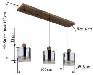 Závěsné svítidlo 3x E27 dřevo, kouřová IP20 GLOBO lighting UNDERWOOD 15915-3H