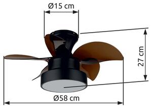 Stropní ventilátor se světlem LED 3000 / 4500 / 6000K čierna matná IP20 GLOBO lighting KARI 03670 časovač