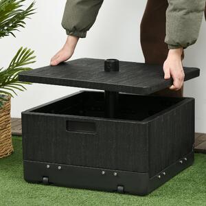 Stojan na slunečník Outsunny s podstavcem, bočním stolem a květináčem, s odvodňovacími kolečky a rukojetí, PE a kov, 53L x 53W x 47H cm, černý | Aosom