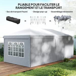 Outsunny Skládací Zahradní Altán 6 x 3 m Venku Pop-up Voděodolný Altán se 4 Odnímatelnými Bočními Stěnami 4 Okny + Nosič Světle Šedá | Aosom
