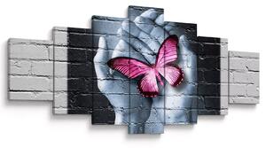 Obraz - Růžový motýl ve zdi (210x100 cm)