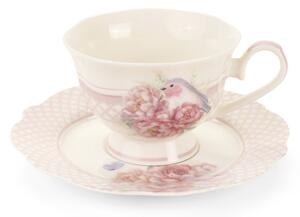 Sada dvou porcelánových šálků s podšálkem Pivoňky 220 ml