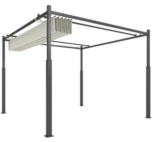 Retrakční posuvná pergola Outsunny 3 x 3 m - Venkovní zahradní pergola s magnetickou fixací, zahradní střecha, vysoká hustota 180 g/m² polyester, slun